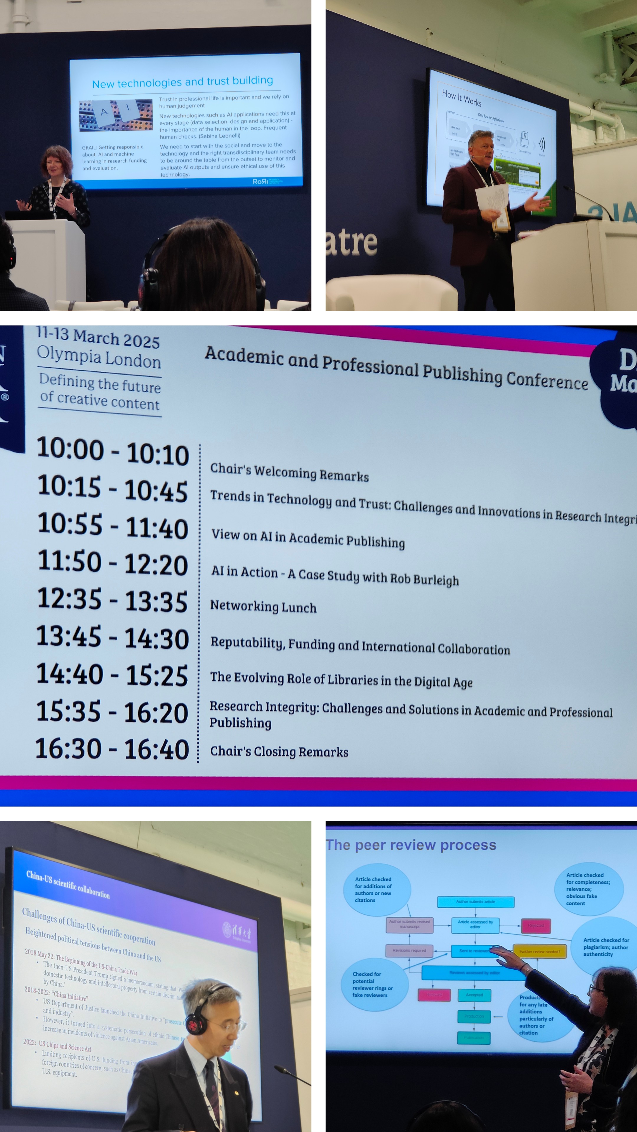 A speaker presenting on new technologies and trust building at the Academic and Professional Publishing Conference.